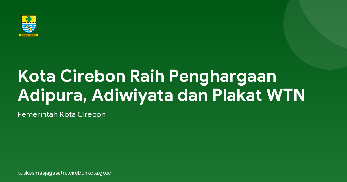 Kota Cirebon Raih Penghargaan Adipura, Adiwiyata dan Plakat WTN